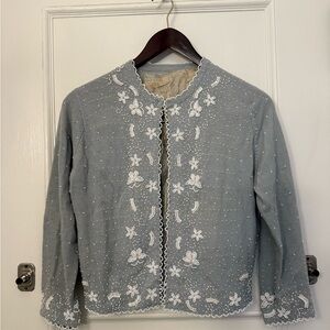 1940s Beaded Cardigan, Sea Salt